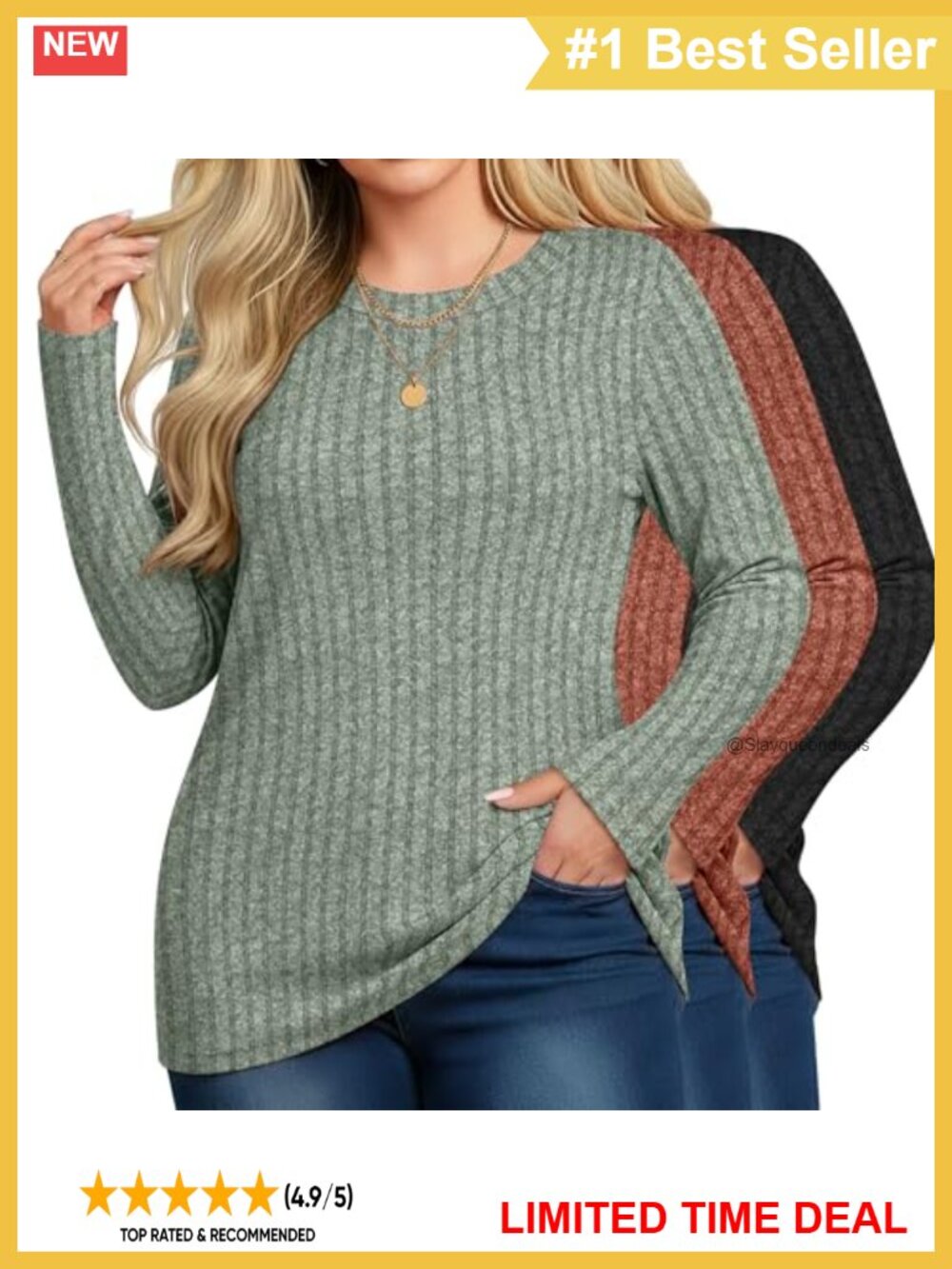 3 Pack Women's Plus Size Tunic Sweaters Long Sleeve Crew Neck Pullover